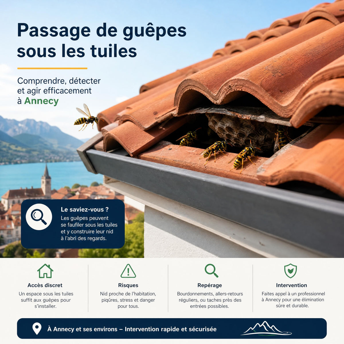 Guêpes sous toiture ou dans un volet roulant à Annecy : que faire face à un nid caché ?
