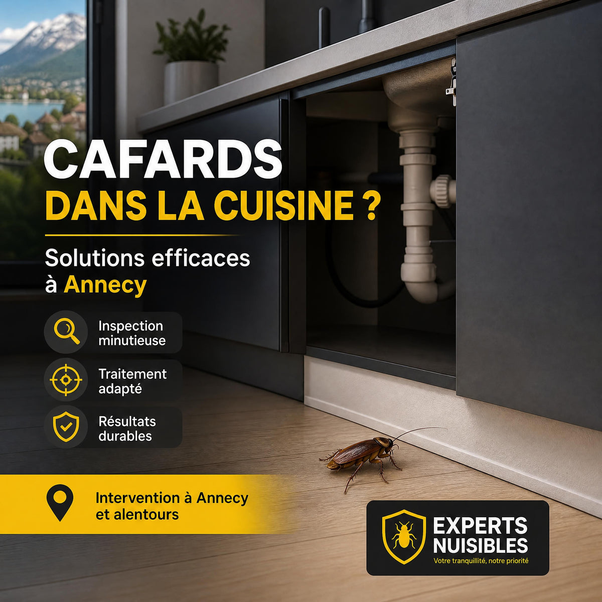 Cafards dans la cuisine à Annecy : les bons réflexes avant une désinsectisation