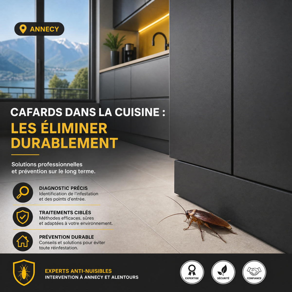 Cafards dans la cuisine à Annecy : que faire dès le premier indice ?